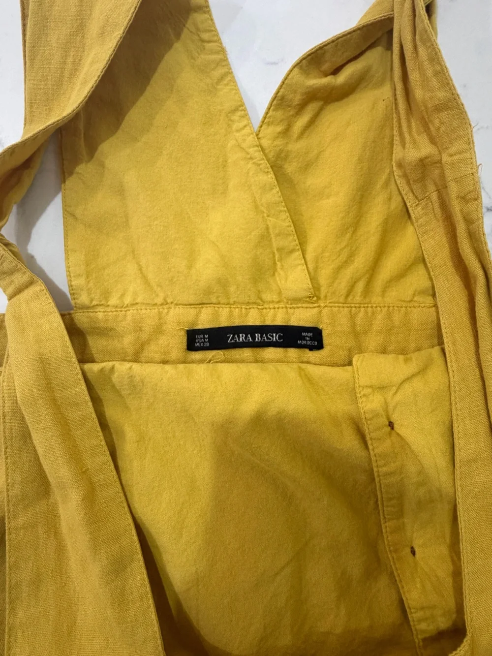 Zara Mustard Yellow Linen Blend Wide Leg Overalls Jumpsuit Sz M